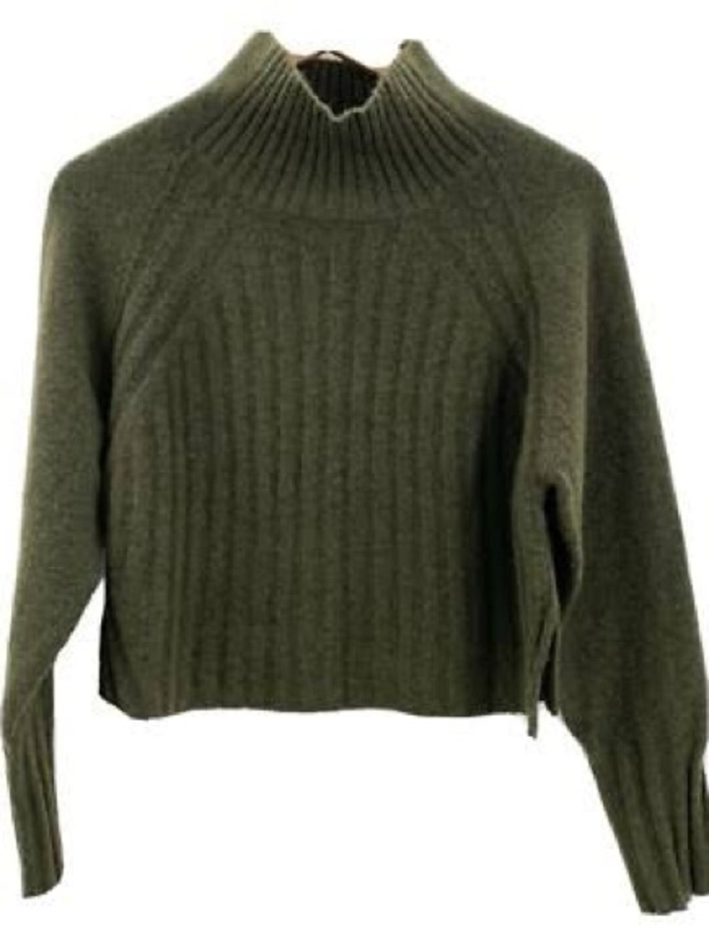 TOPSHOP Green Rib Cropped Turtleneck Pullover Knit Sweater
